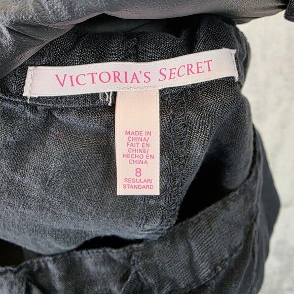 Victoria's Secret Pants Womens 8 Black Linen Drawstring Wide Leg Beach Lounge - Picture 9 of 12